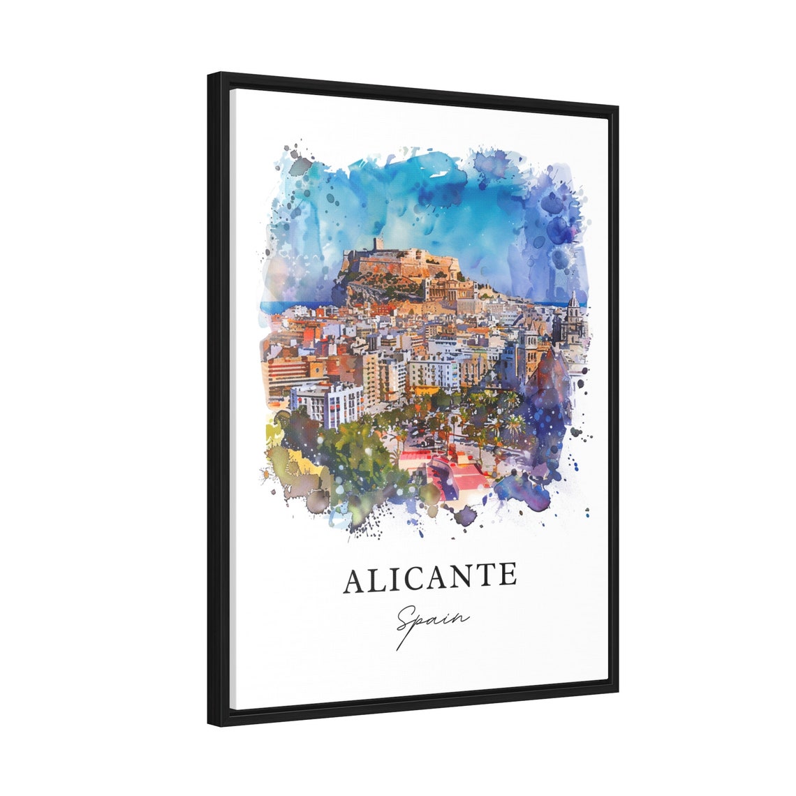 Alicante Spain Hilltop Castle City Panorama Watercolor Poster - Image 2