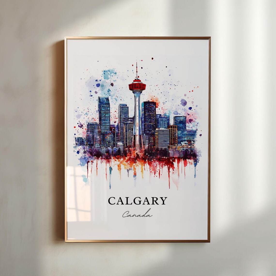 Calgary Watercolor Skyline Travel Poster Print