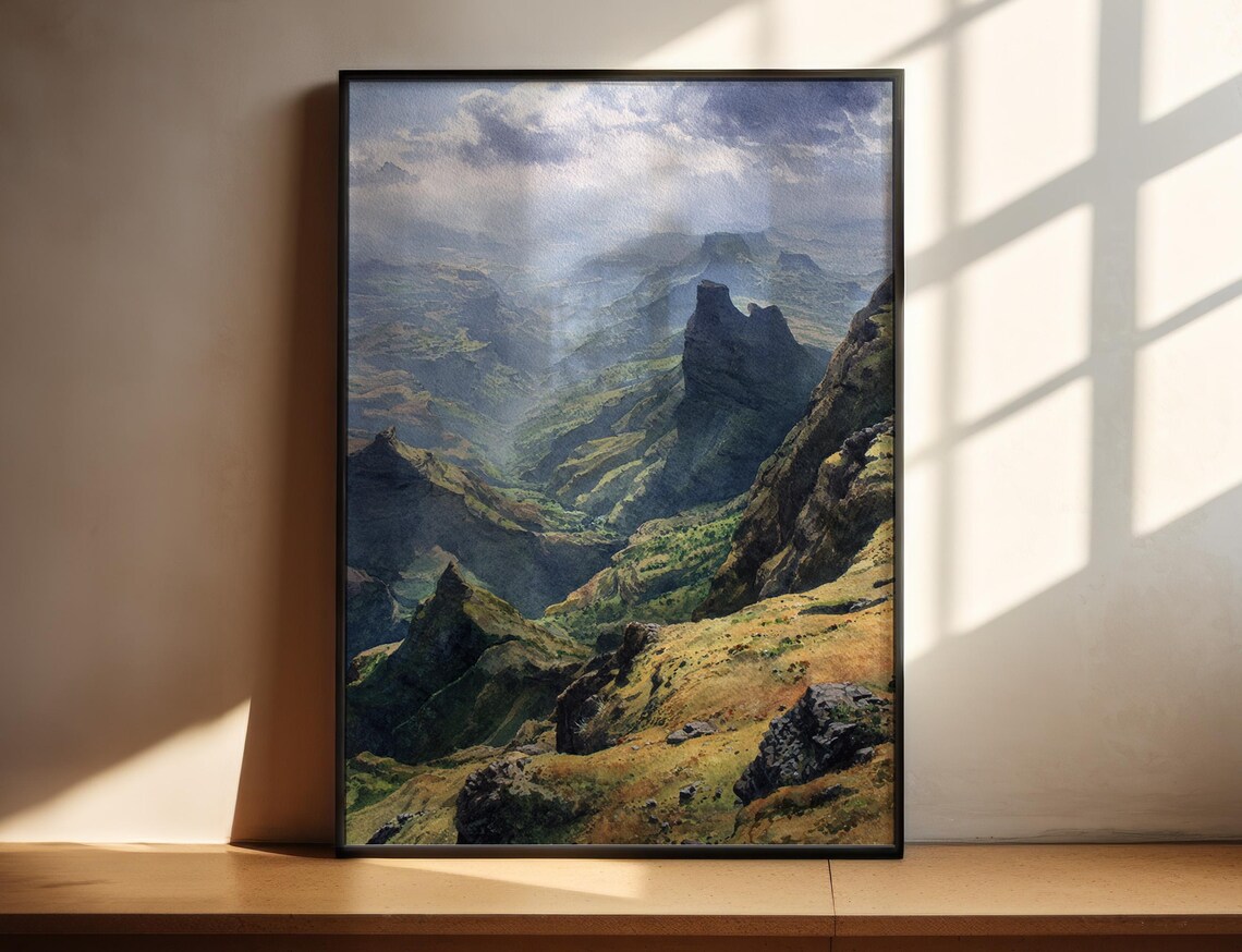 Simien Mountains Watercolor Art Print, Ethiopia Decor