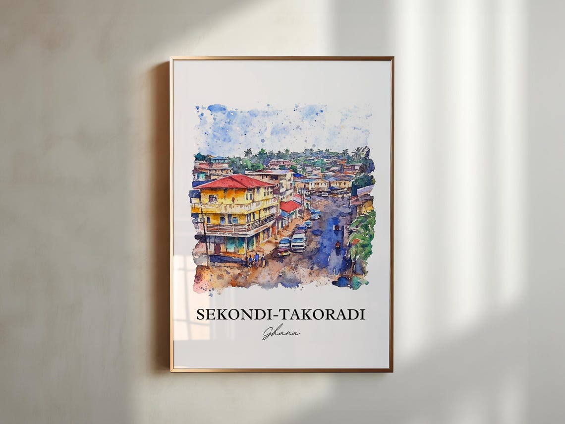 Sekondi-Takoradi Ghana Bustling Street Market Watercolor Poster - Image 5