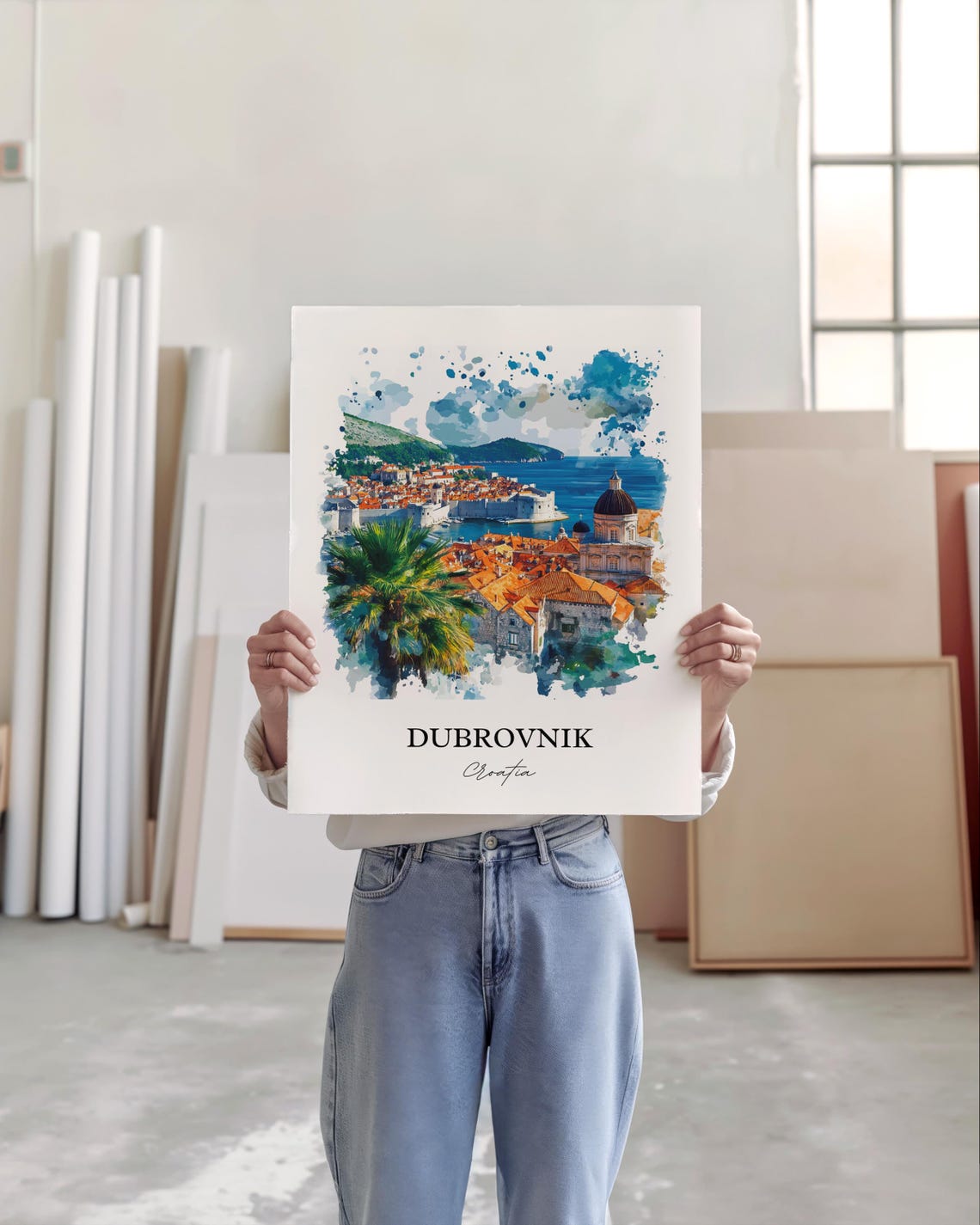 Dubrovnik Croatia Old Town Harbor Watercolor Adriatic Travel Poster - Image 4