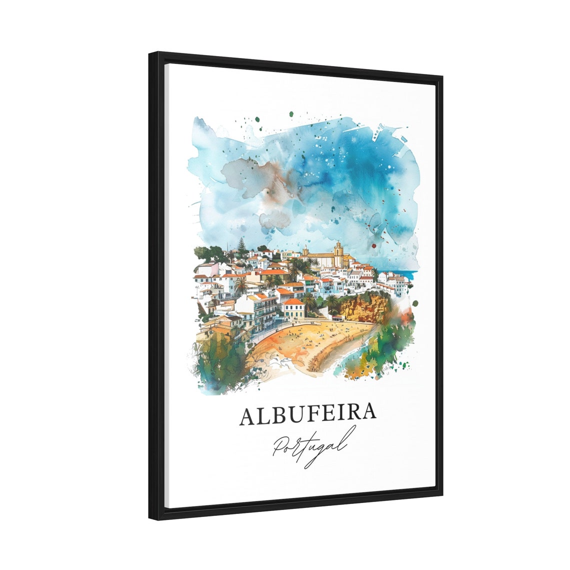 Albufeira Portugal Algarve Beach Town Watercolor Travel Poster - Image 2