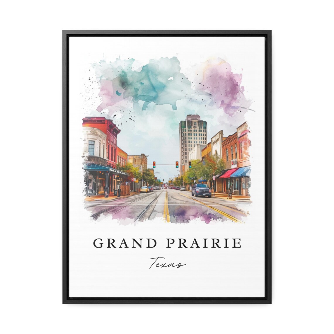 Grand Prairie Texas Downtown Main Street Buildings Watercolor Poster - Image 3