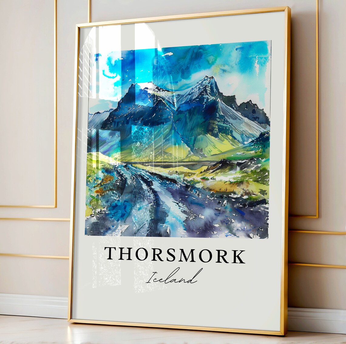 Thorsmork Iceland Mountain River Watercolor Wilderness Poster - Image 3