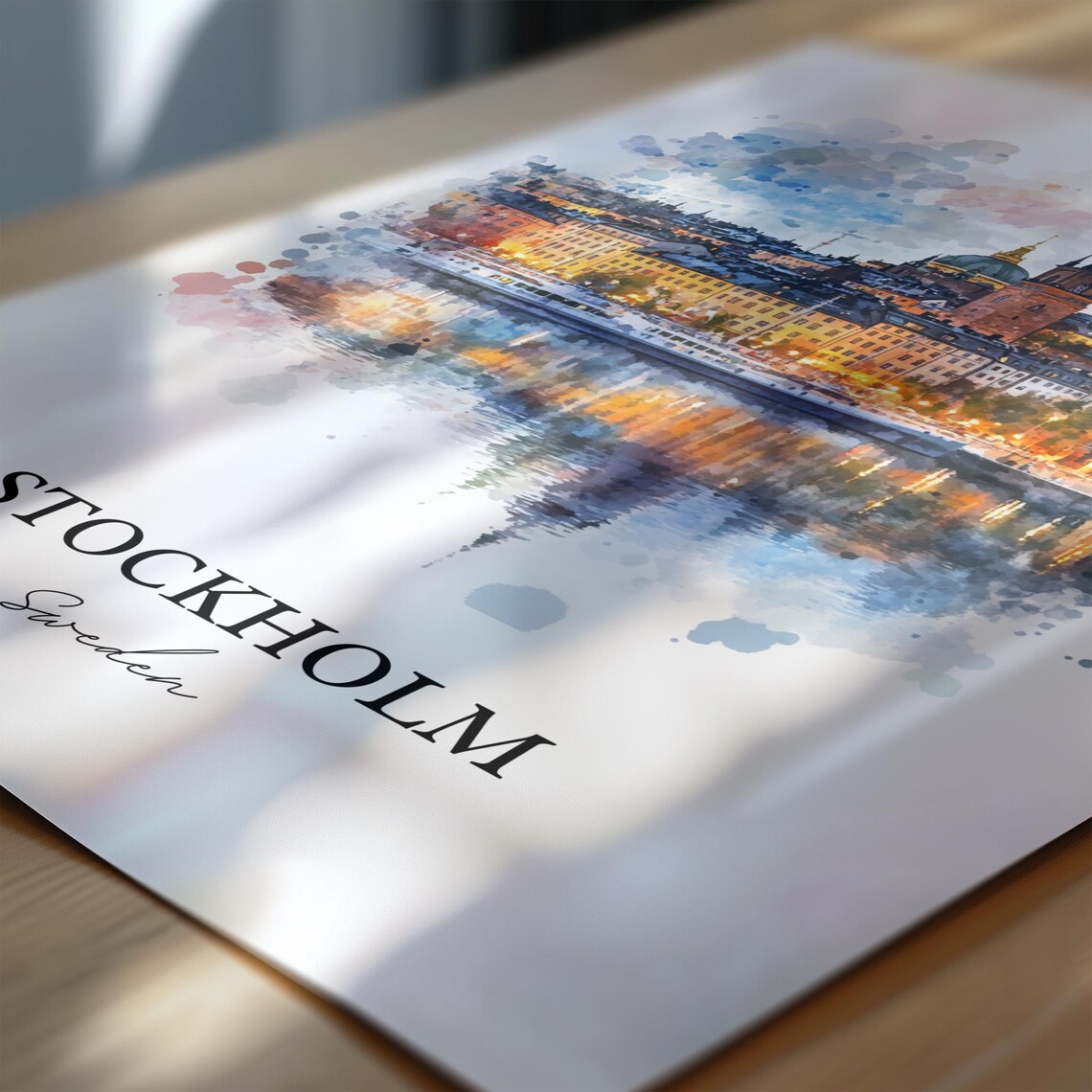 Stockholm Sweden Night Harbor Gamla Stan Watercolor City Poster - Image 6