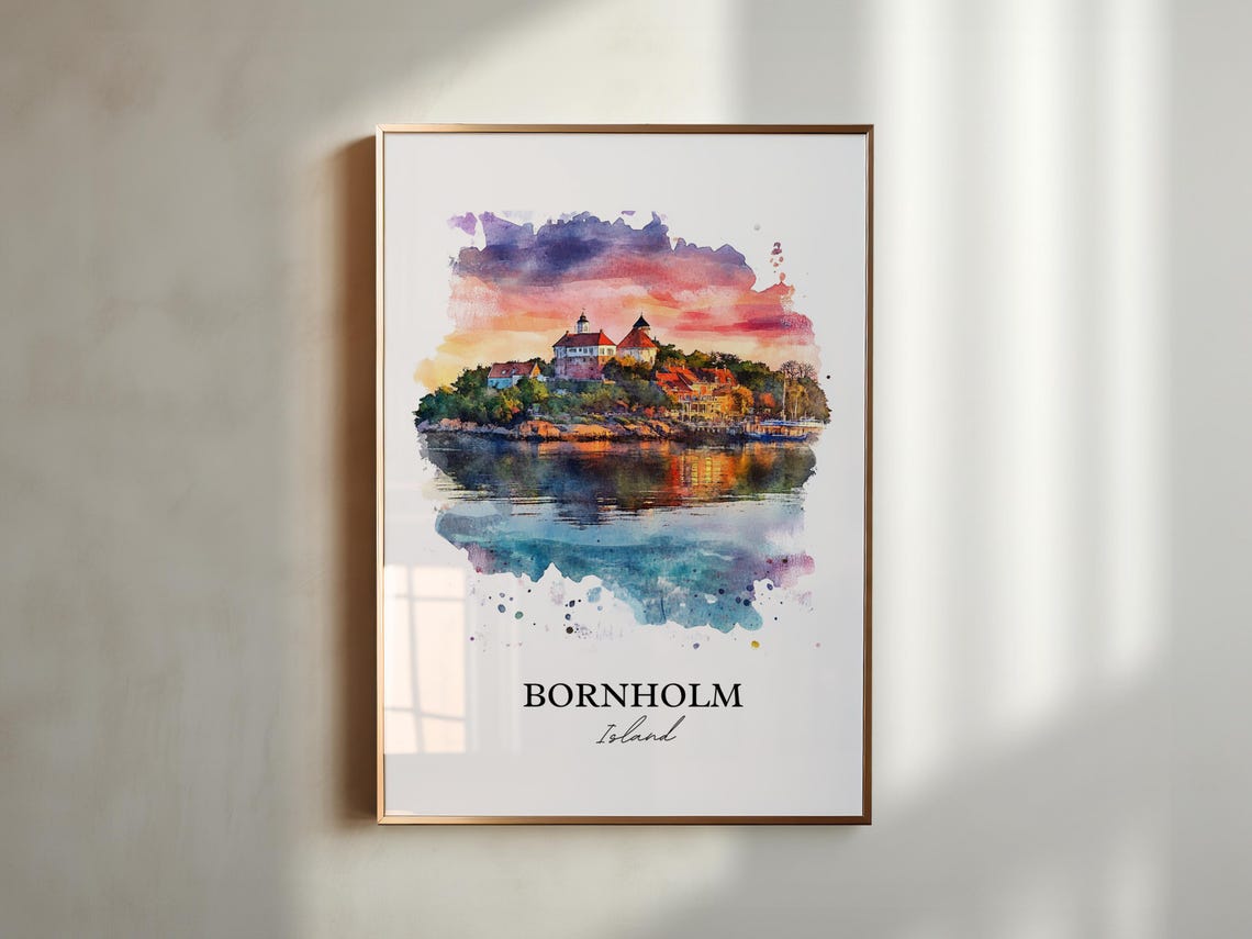 Bornholm Island Denmark Castle Sunset Harbor Watercolor Poster - Image 5