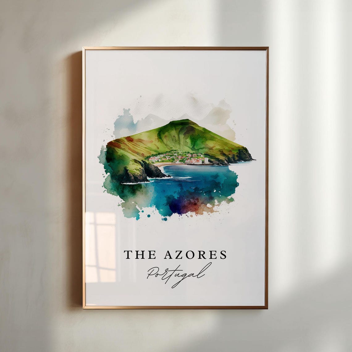 Azores Watercolor Travel Poster, Portugal Wall Art