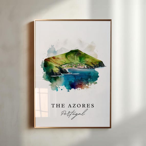 Azores Watercolor Travel Poster, Portugal Wall Art