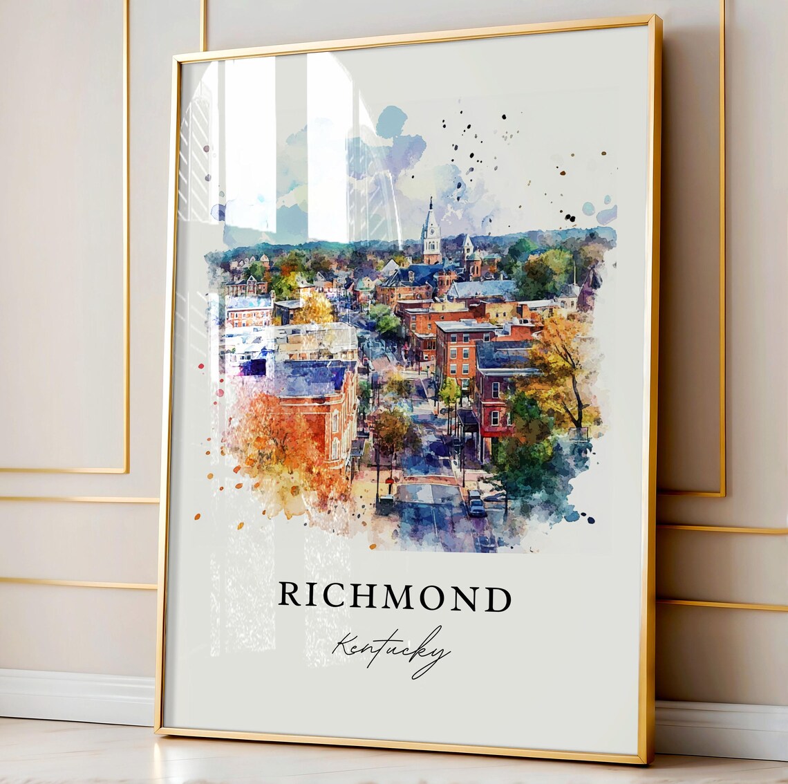 Richmond Kentucky Watercolor Town Clock Tower Autumn Art Poster - Image 3