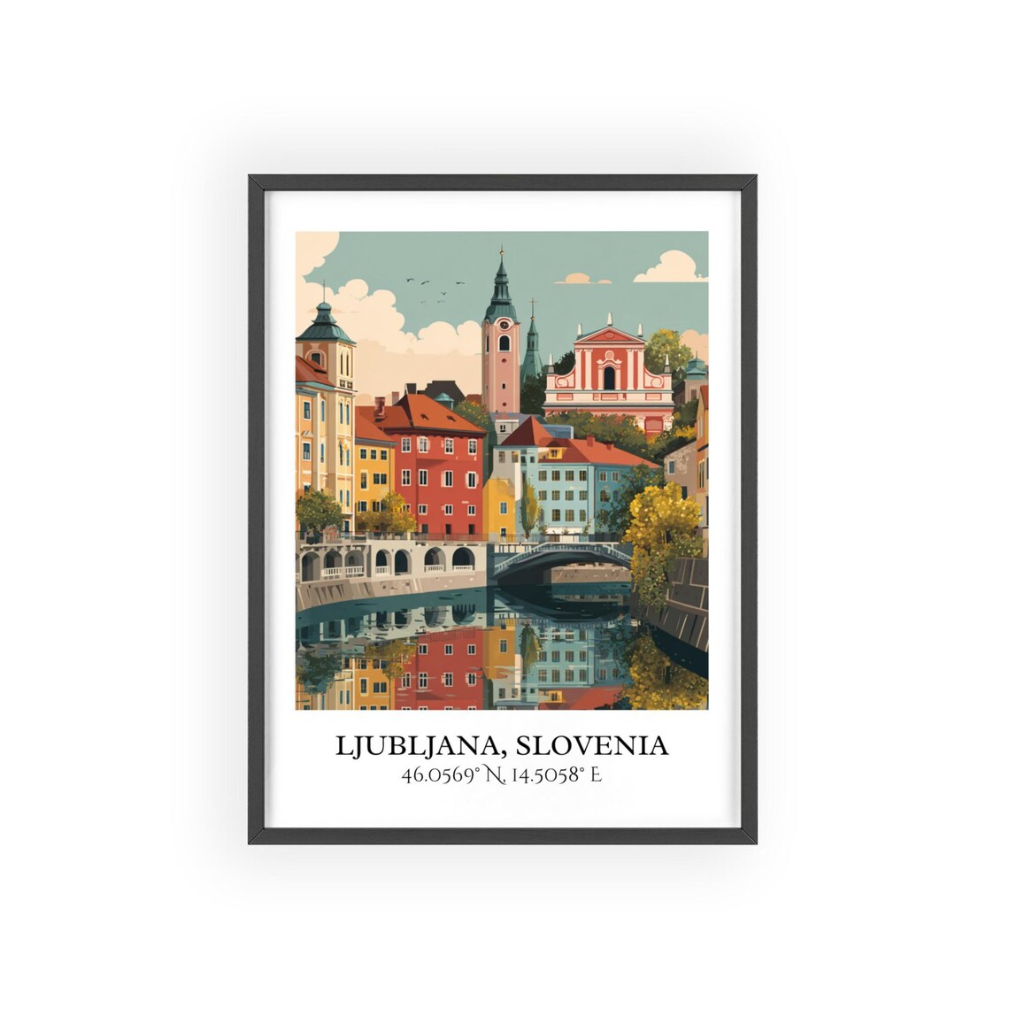 Ljubljana Slovenia River Bridges Old Town Retro Travel Poster - Image 2
