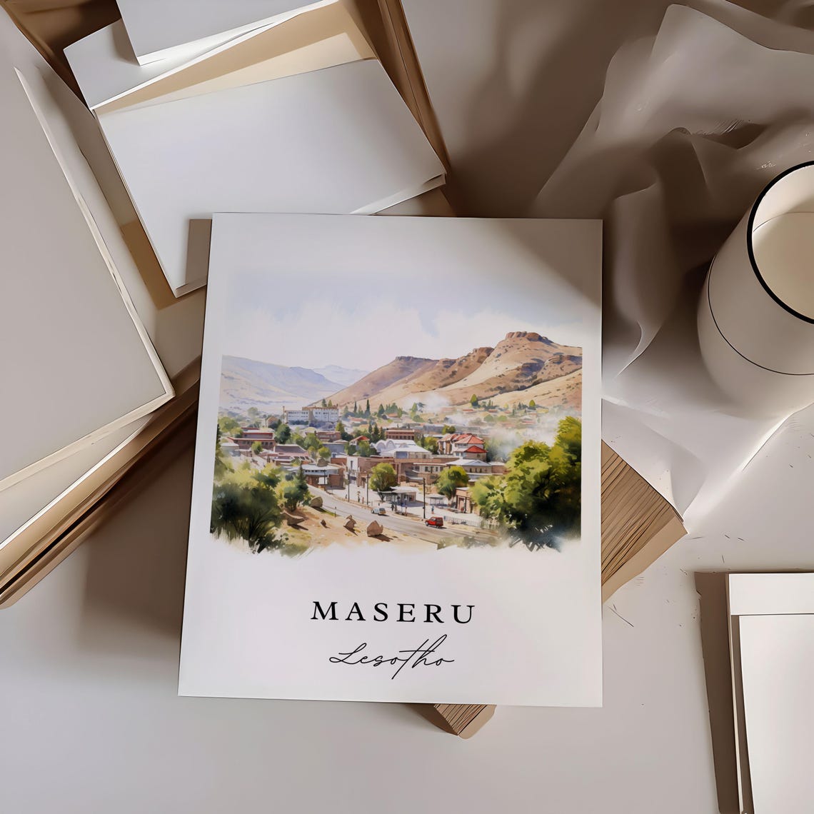Maseru Lesotho Mountain Valley Town Watercolor Travel Poster - Image 2