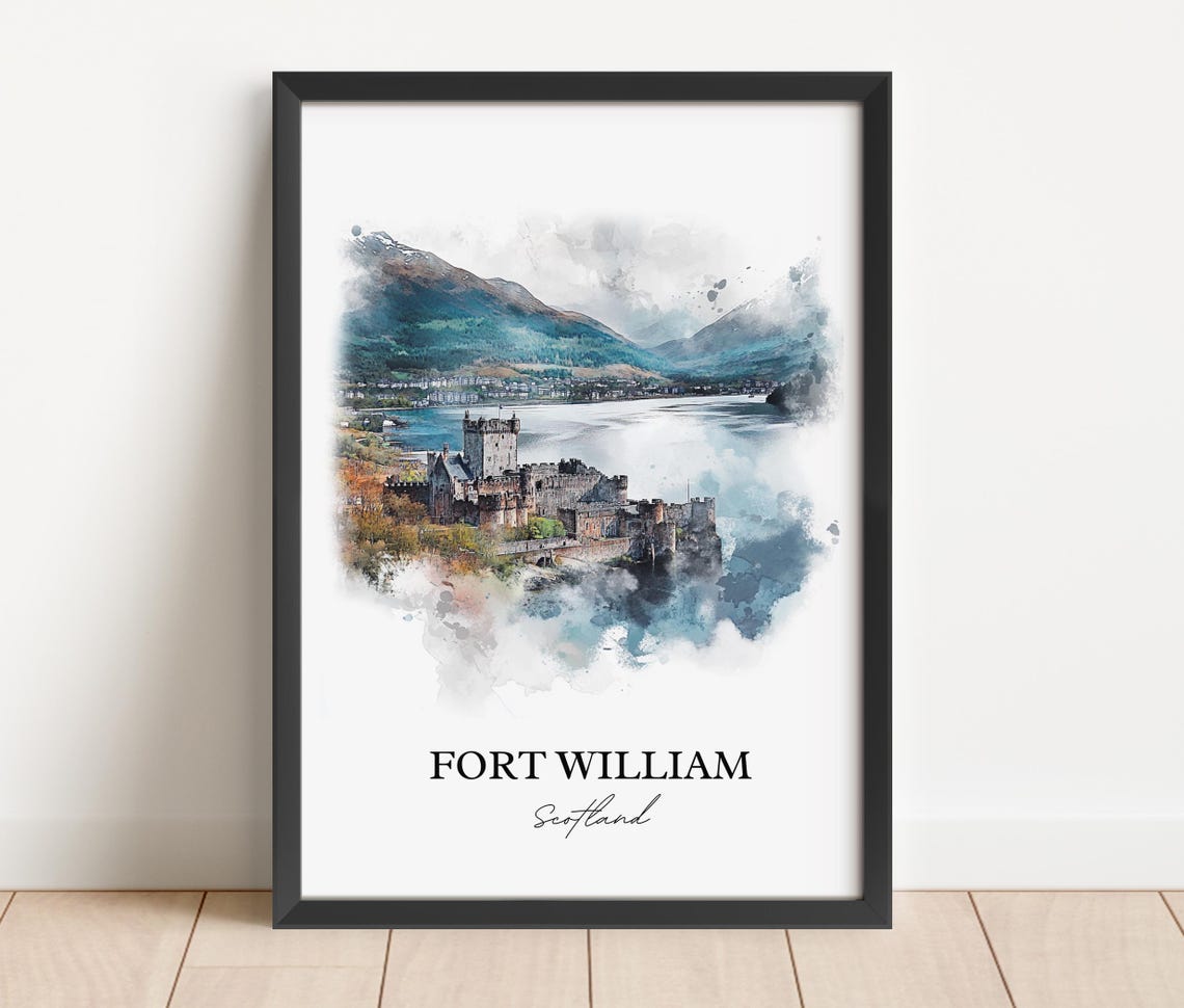 Fort William Scotland Watercolor Castle Loch Mountain View Poster - Image 2