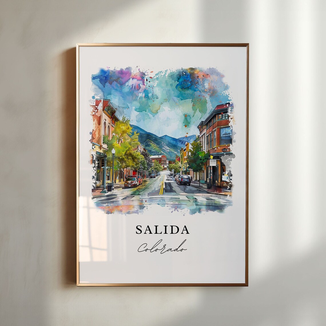 Salida Colorado Watercolor Travel Poster, Chaffee County