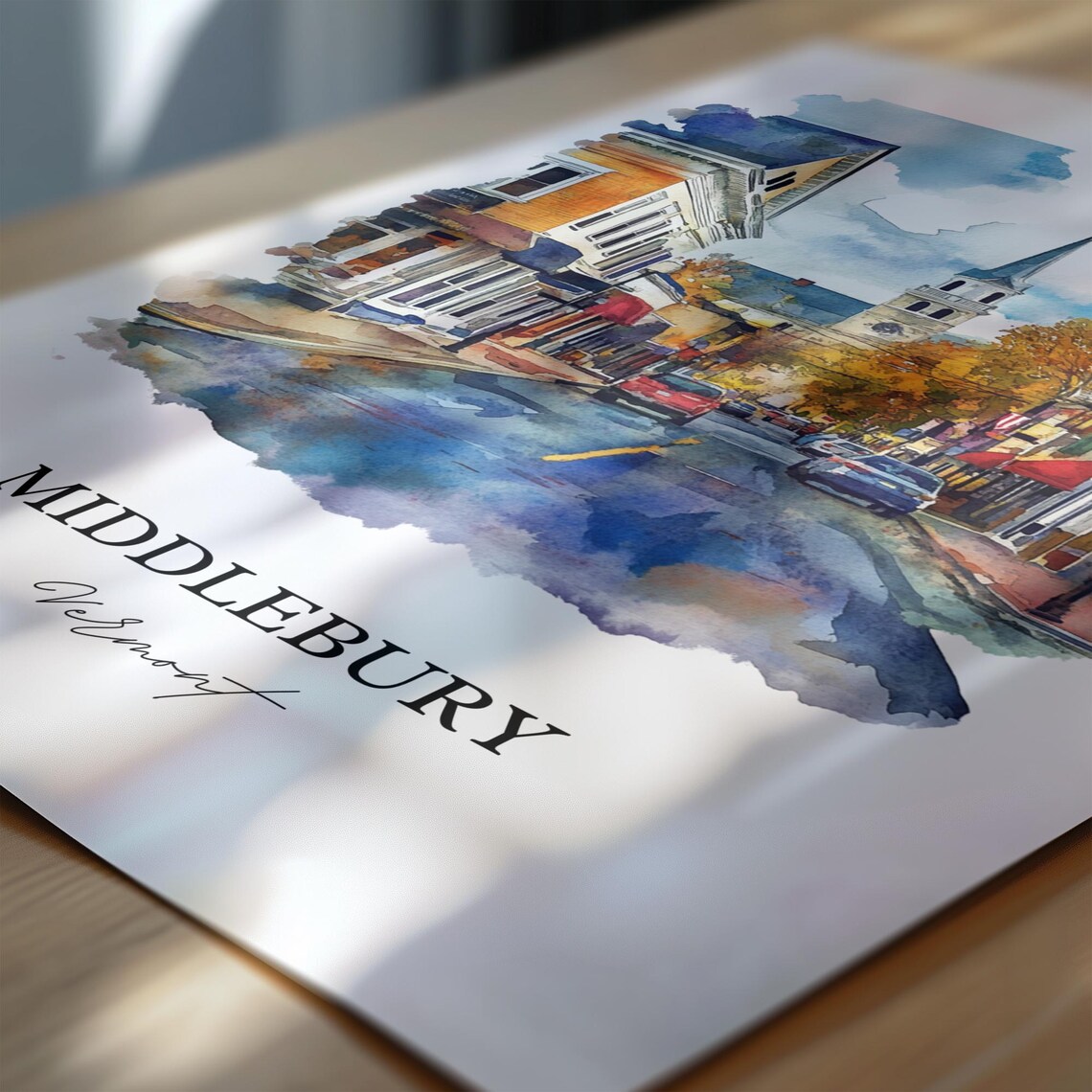 Middlebury Vermont College Town Autumn Main Street Watercolor Poster - Image 6