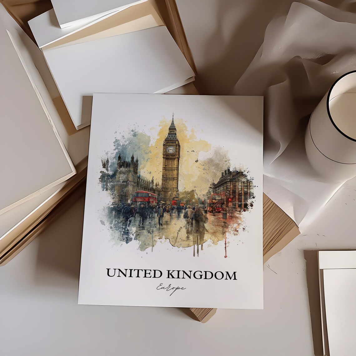 United Kingdom London Big Ben Watercolor Travel Landmark Poster - Image 2