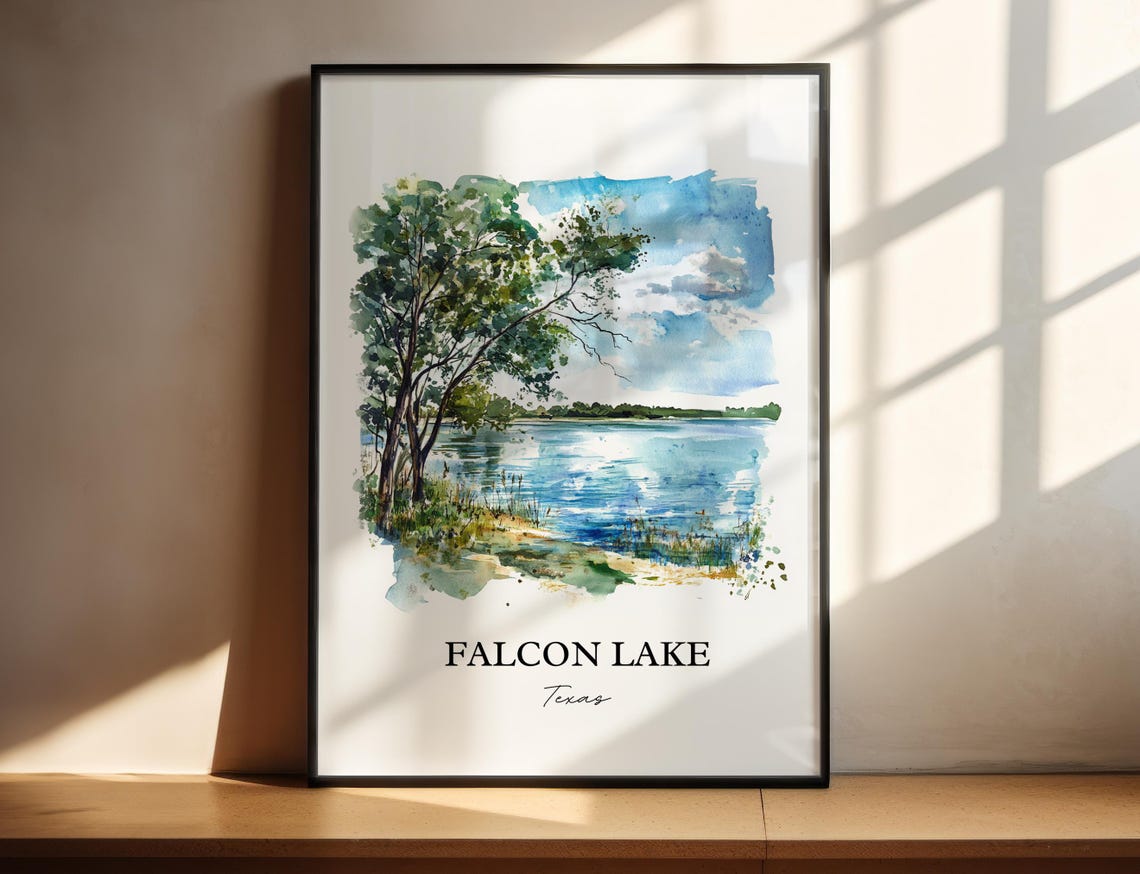 Falcon Lake Texas Lakeside Tree Watercolor Nature Travel Poster