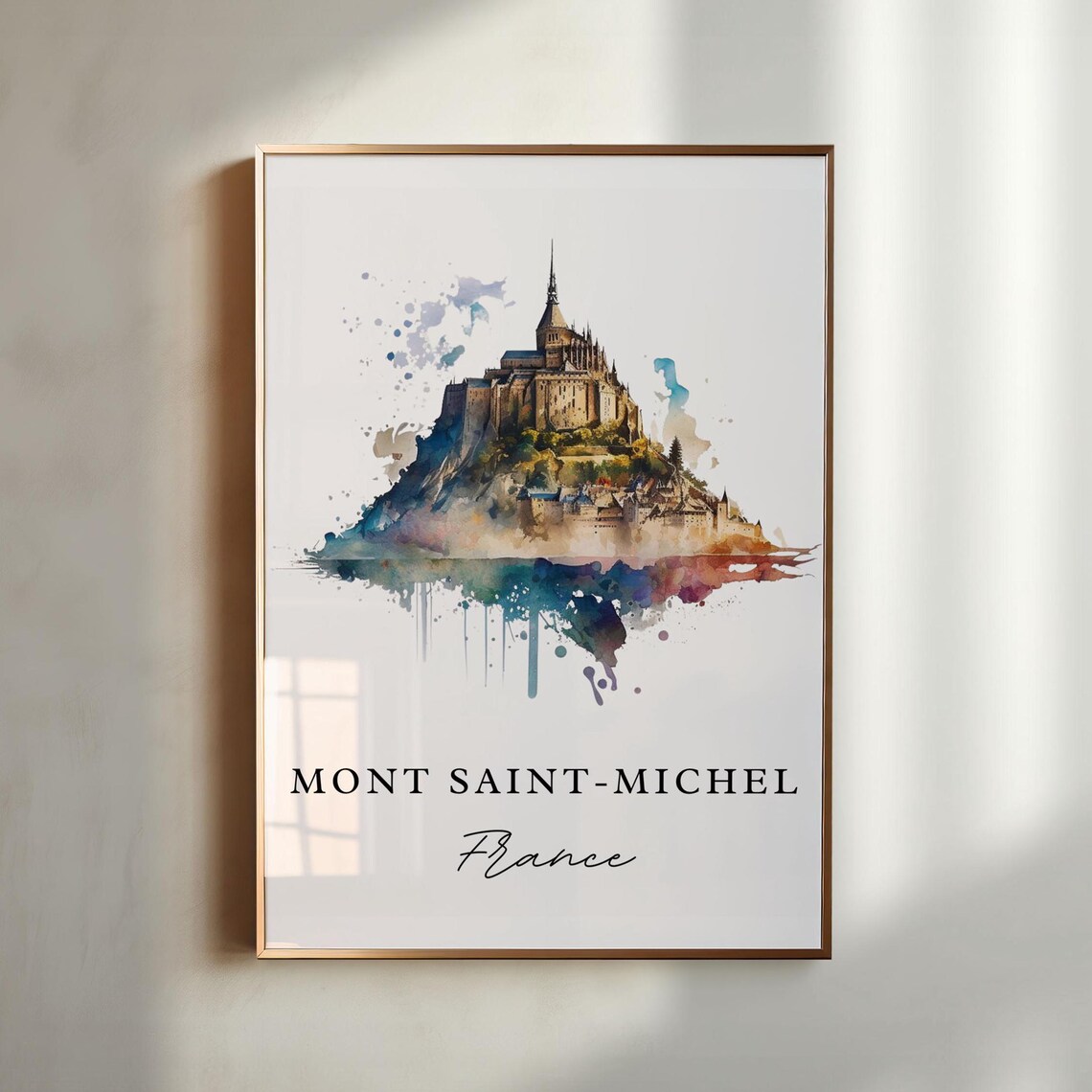 Mont Saint-Michel France Abbey Island Watercolor Travel Poster