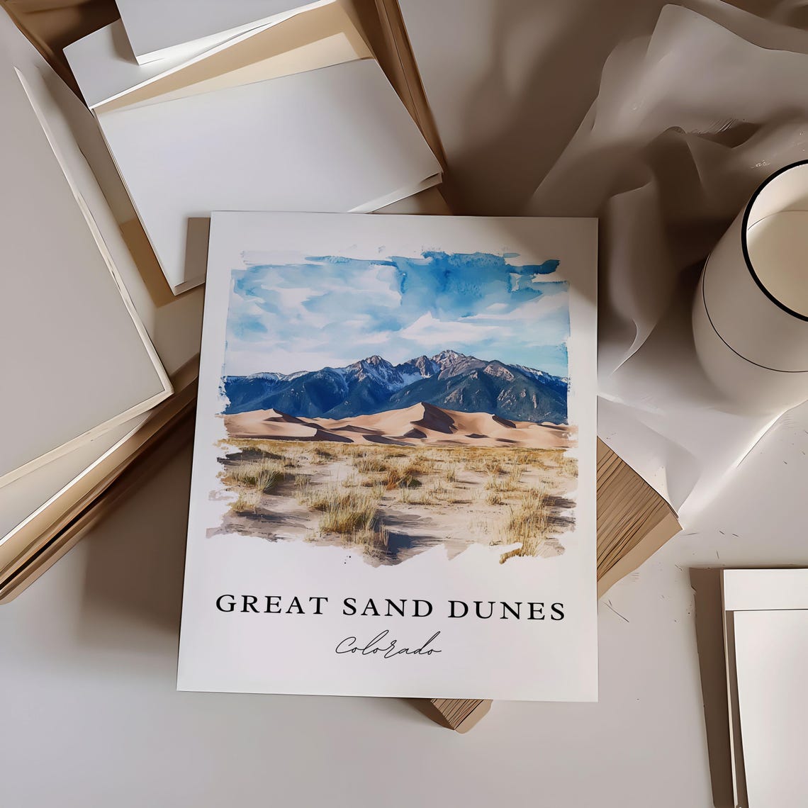Great Sand Dunes Colorado National Park Watercolor Travel Poster - Image 6