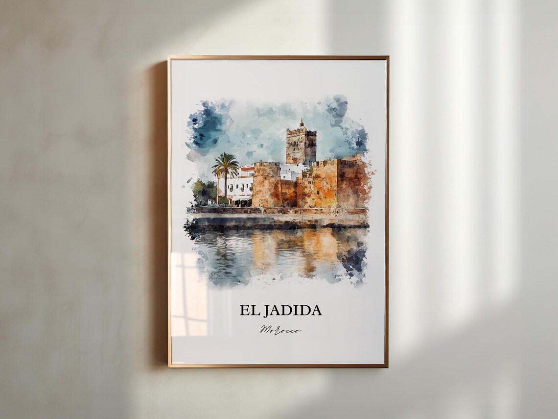 El Jadida Morocco Coastal Citadel Fortress Watercolor Poster - Image 4
