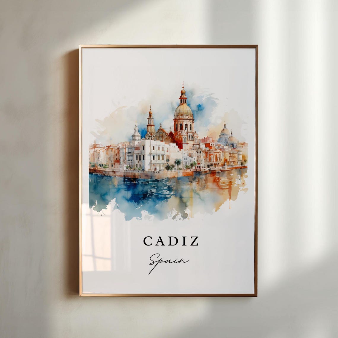 Cadiz Spain Watercolor Travel Poster, Housewarming