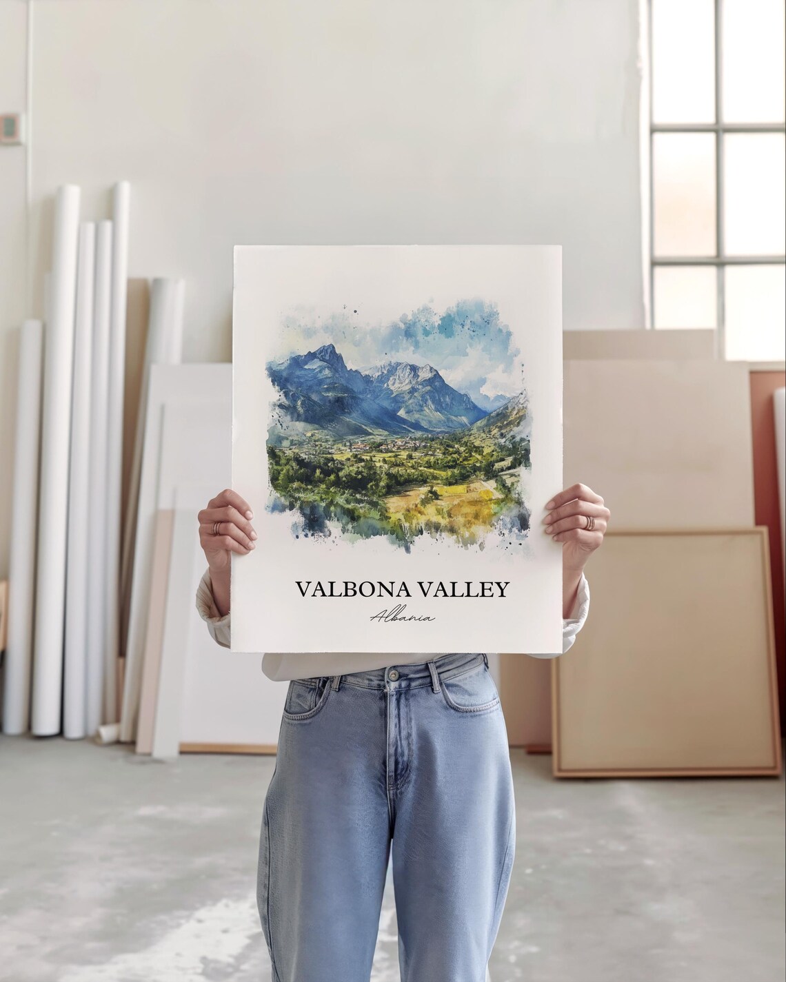 Valbona Valley Albania Alpine Mountains Watercolor Landscape Poster - Image 5