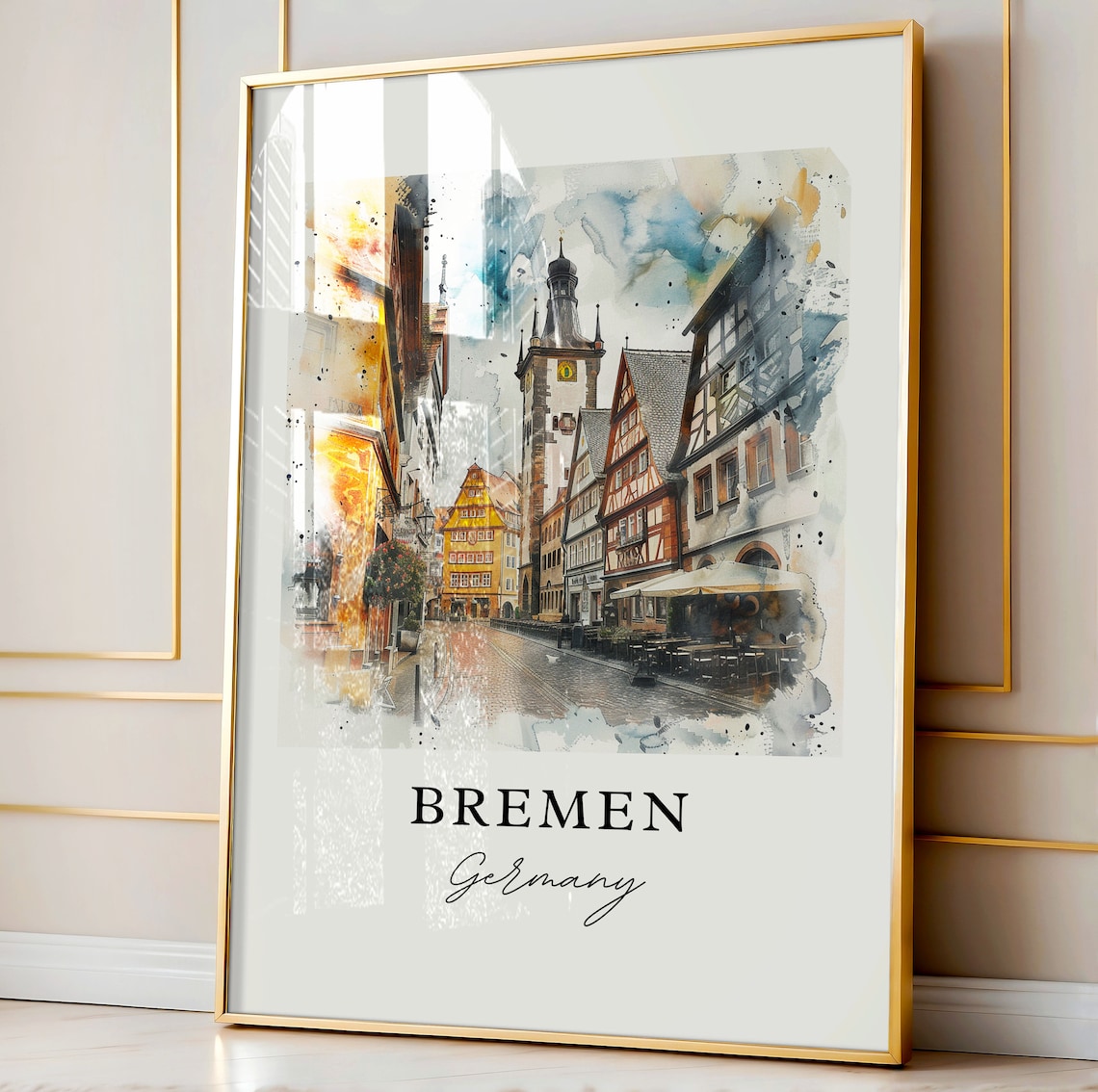 Bremen Germany Watercolor Half Timbered Street Old Town Poster - Image 5