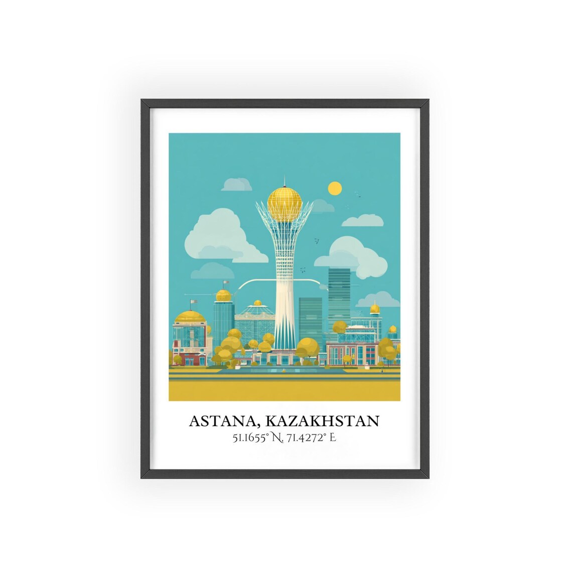 Astana Kazakhstan Bayterek Golden Orb Tower Retro Travel Poster - Image 2