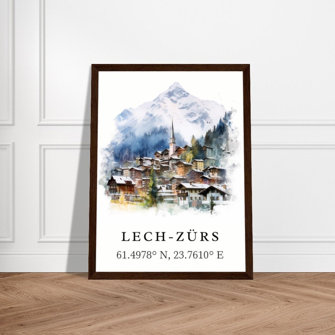 Lech Zurs Austria Alpine Ski Village Watercolor Mountain Poster - Image 2