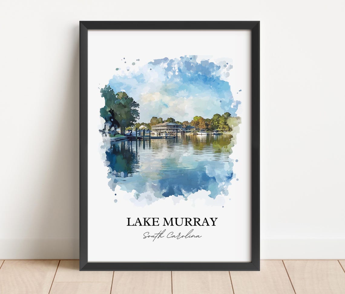 Lake Murray South Carolina Tranquil Glassy Water Shore Homes Poster - Image 2