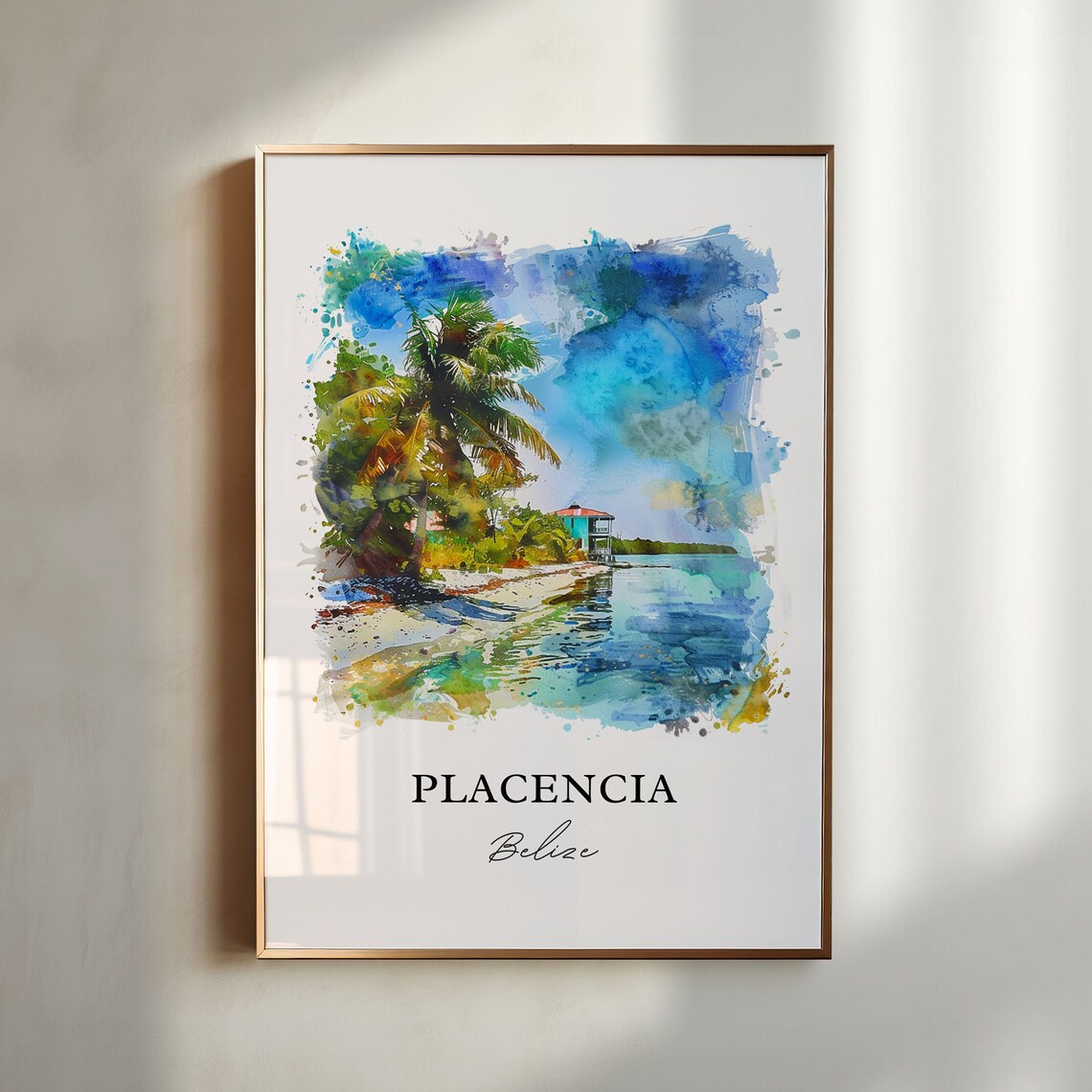 Placencia Belize Palm Lagoon Beach Watercolor Travel Art Print