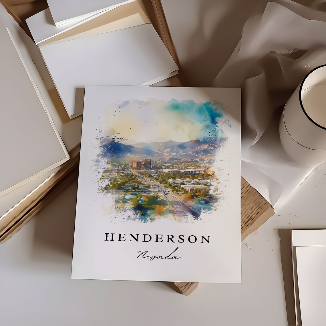 Henderson Nevada Desert City Mountains Watercolor Travel Poster - Image 6