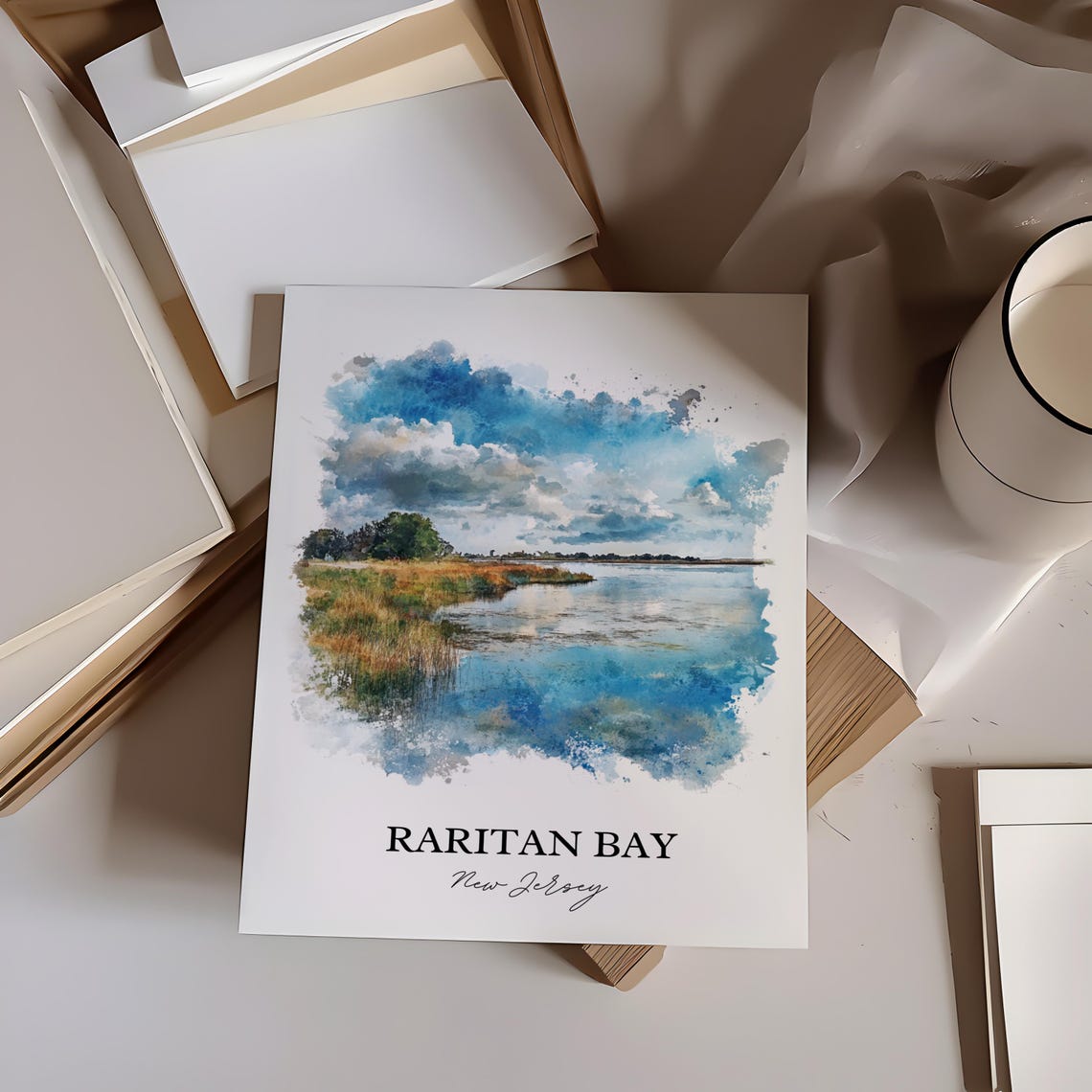 Raritan Bay New Jersey Marsh Waterfront Watercolor Coast Poster - Image 3