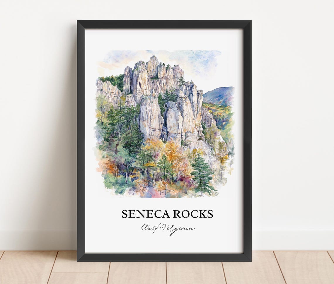 Seneca Rocks West Virginia Climbing Cliffs Watercolor Nature Poster - Image 2