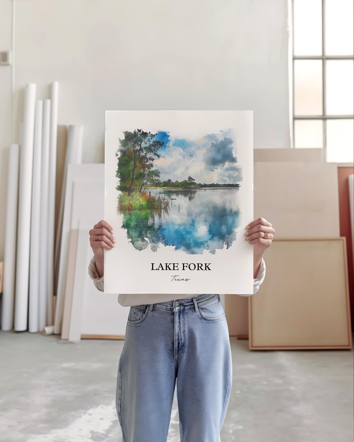 Lake Fork Texas Quiet Calm Cove Watercolor Lake Landscape Poster - Image 3