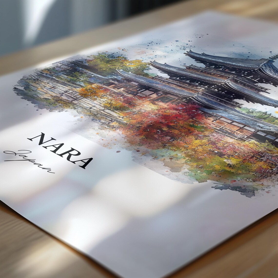 Nara Japan Watercolor Five Story Pagoda Autumn Temple Scene Poster - Image 6