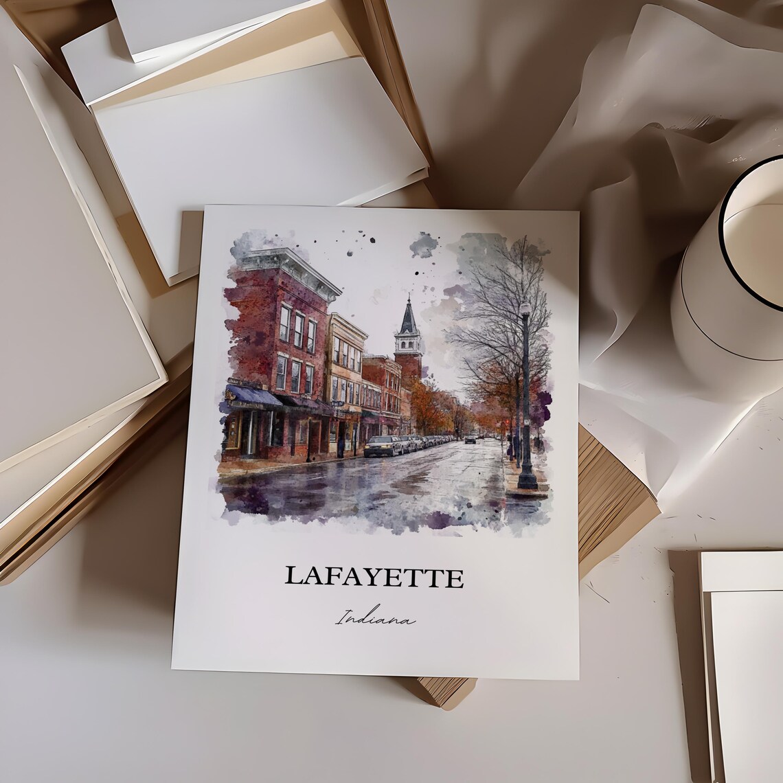 Lafayette Indiana Watercolor Travel Poster, Tippecanoe County - Image 5
