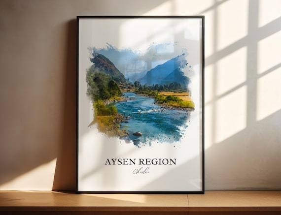 Aysen Region Chile Turquoise River Mountain Watercolor Poster
