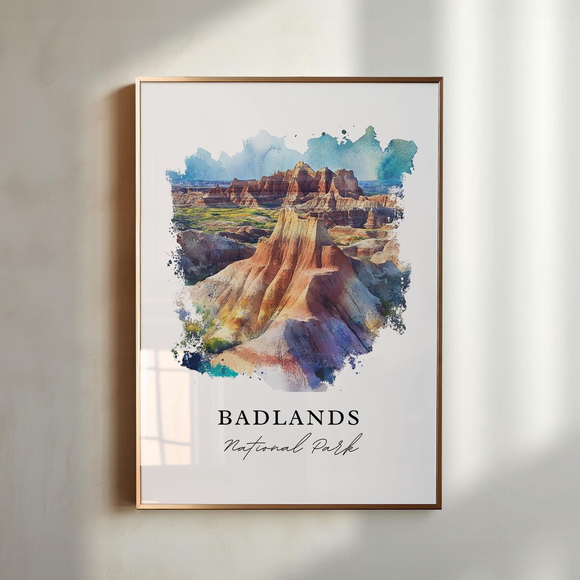 Badlands National Park Striped Buttes Watercolor Desert Scene Poster