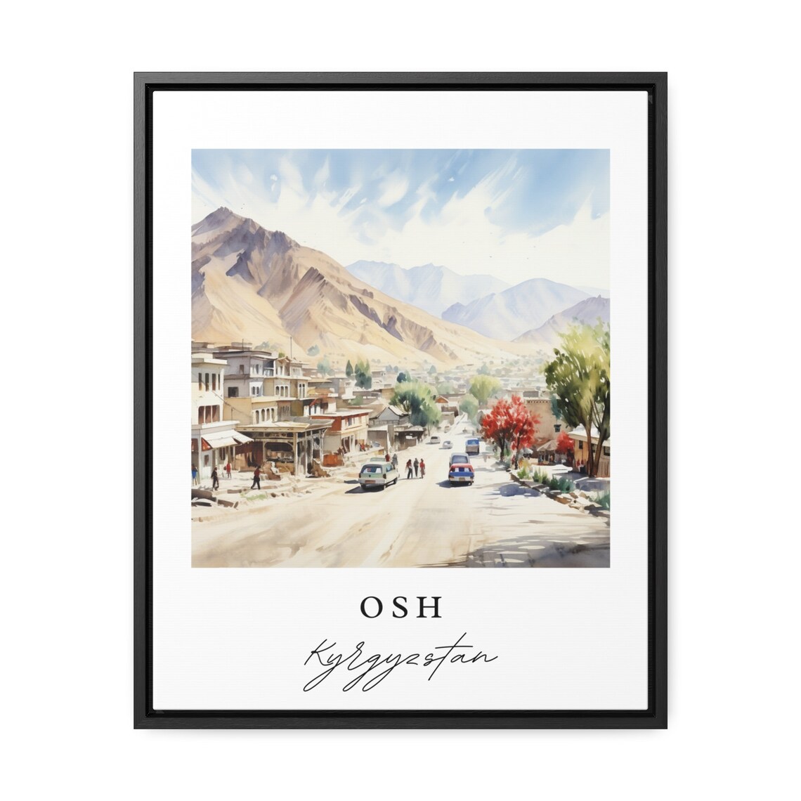 Osh Kyrgyzstan Mountain Street Scenic Watercolor Travel Poster - Image 2