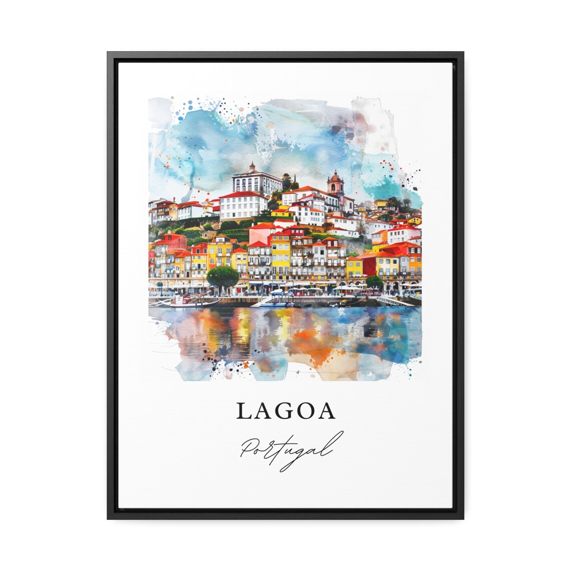 Lagoa Portugal Watercolor Riverside Town Colorful Houses Poster - Image 3