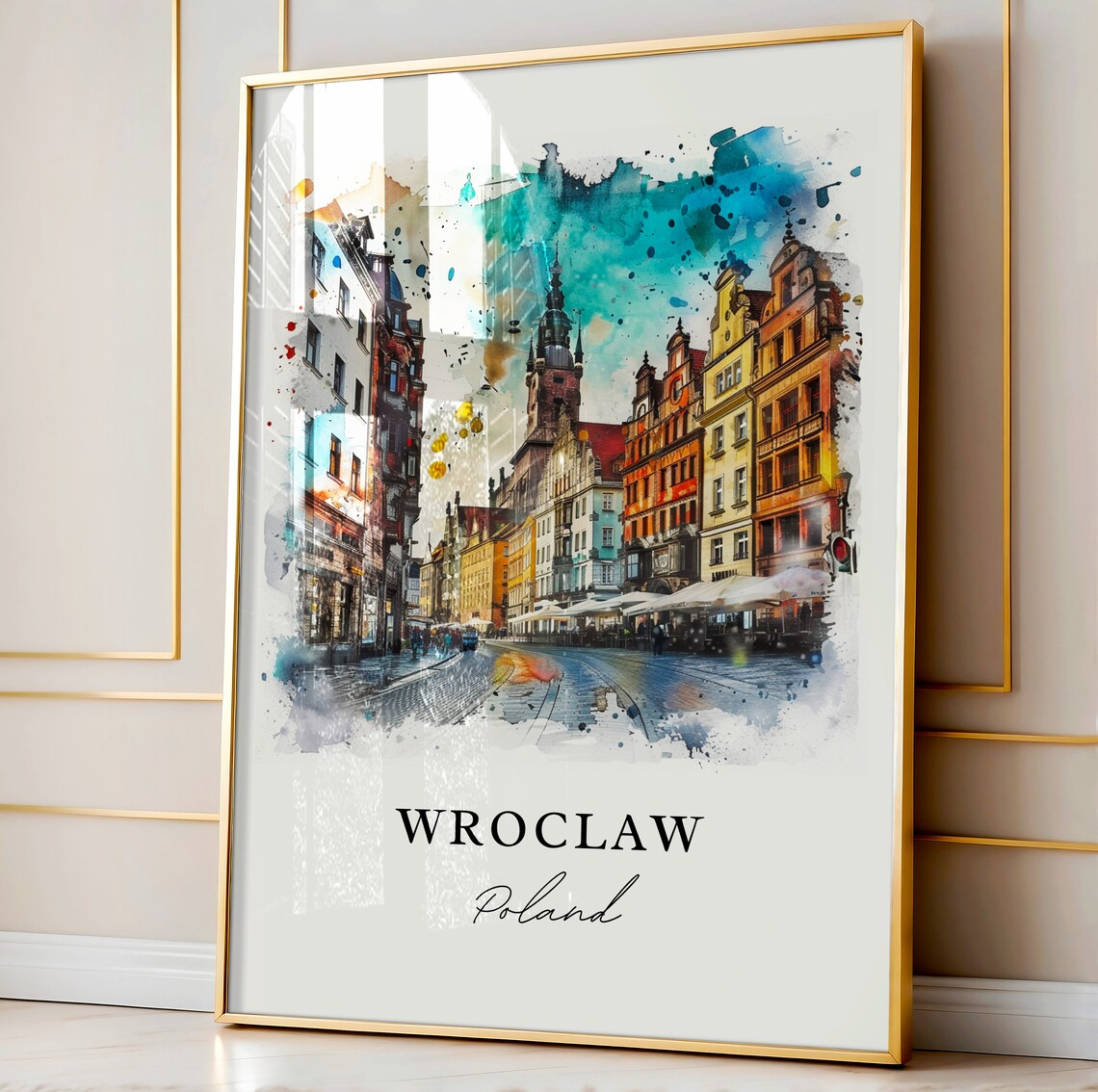 Wroclaw Poland Colorful Market Square Watercolor Travel Poster - Image 4