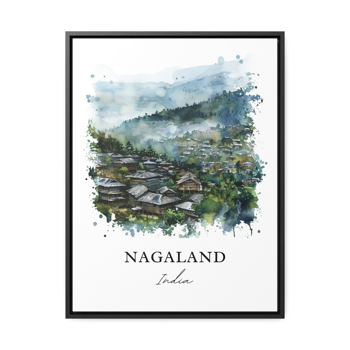 Nagaland India Tribal Misty Hill Village Watercolor Travel Poster - Image 3