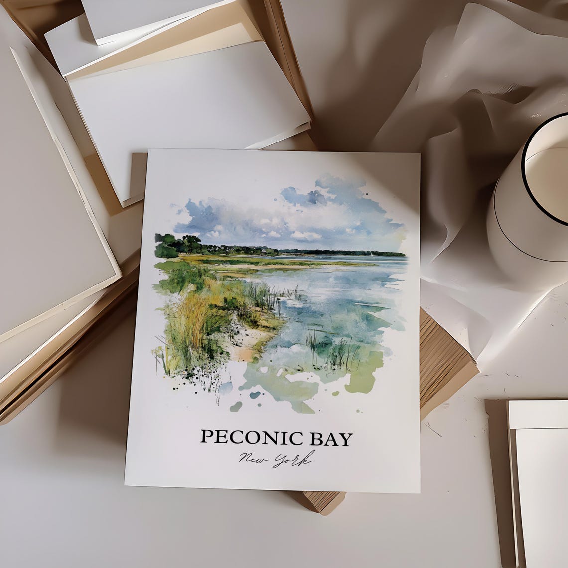 Peconic Bay New York Marsh Shoreline Watercolor Nature Poster - Image 3