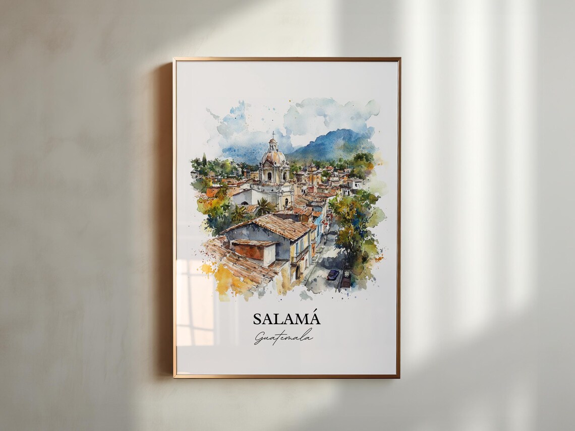 Salama Guatemala Domed Church Old Town Watercolor Scenic Poster - Image 4