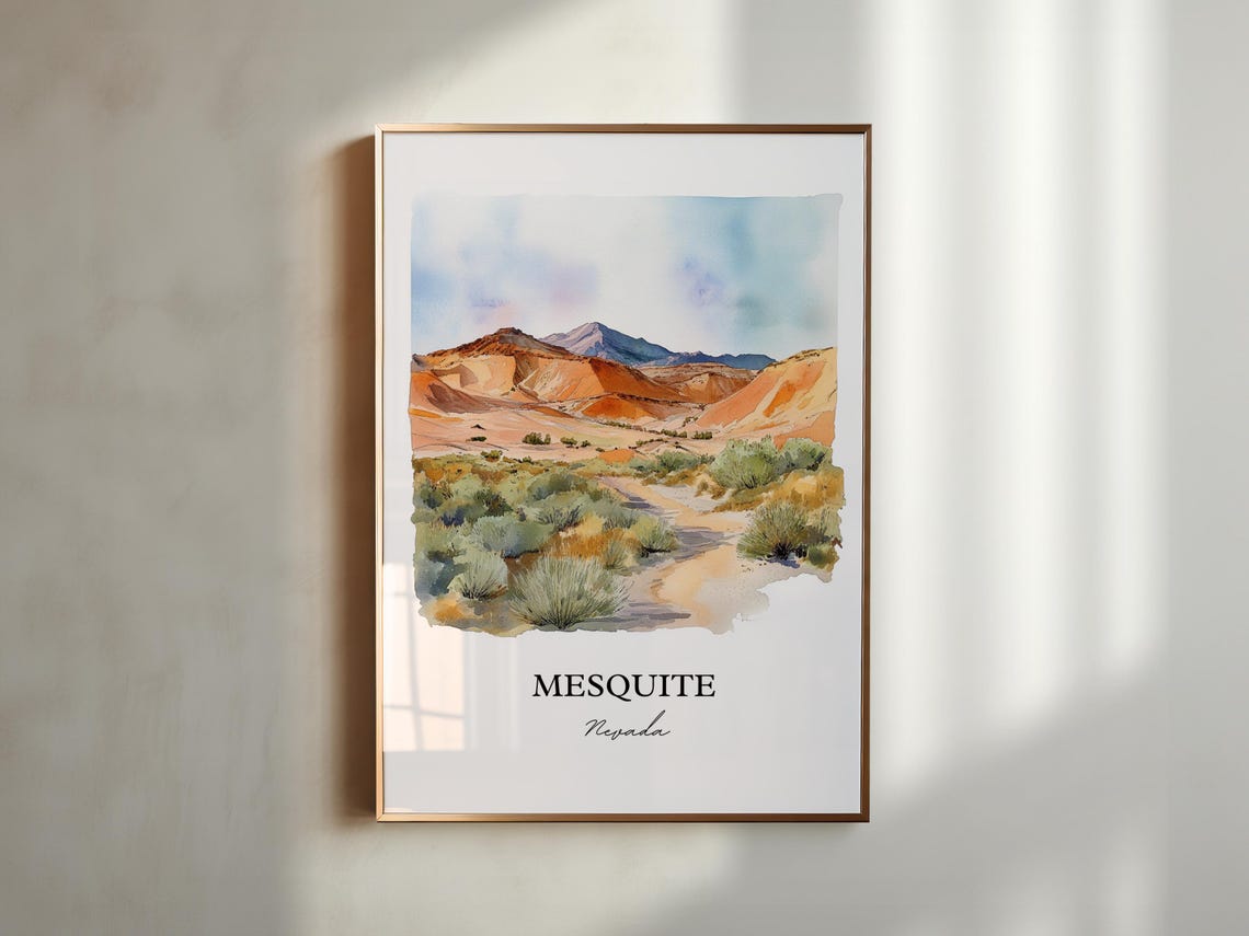 Mesquite Nevada Watercolor Desert Trail Red Mountains Sagebrush Poster - Image 3