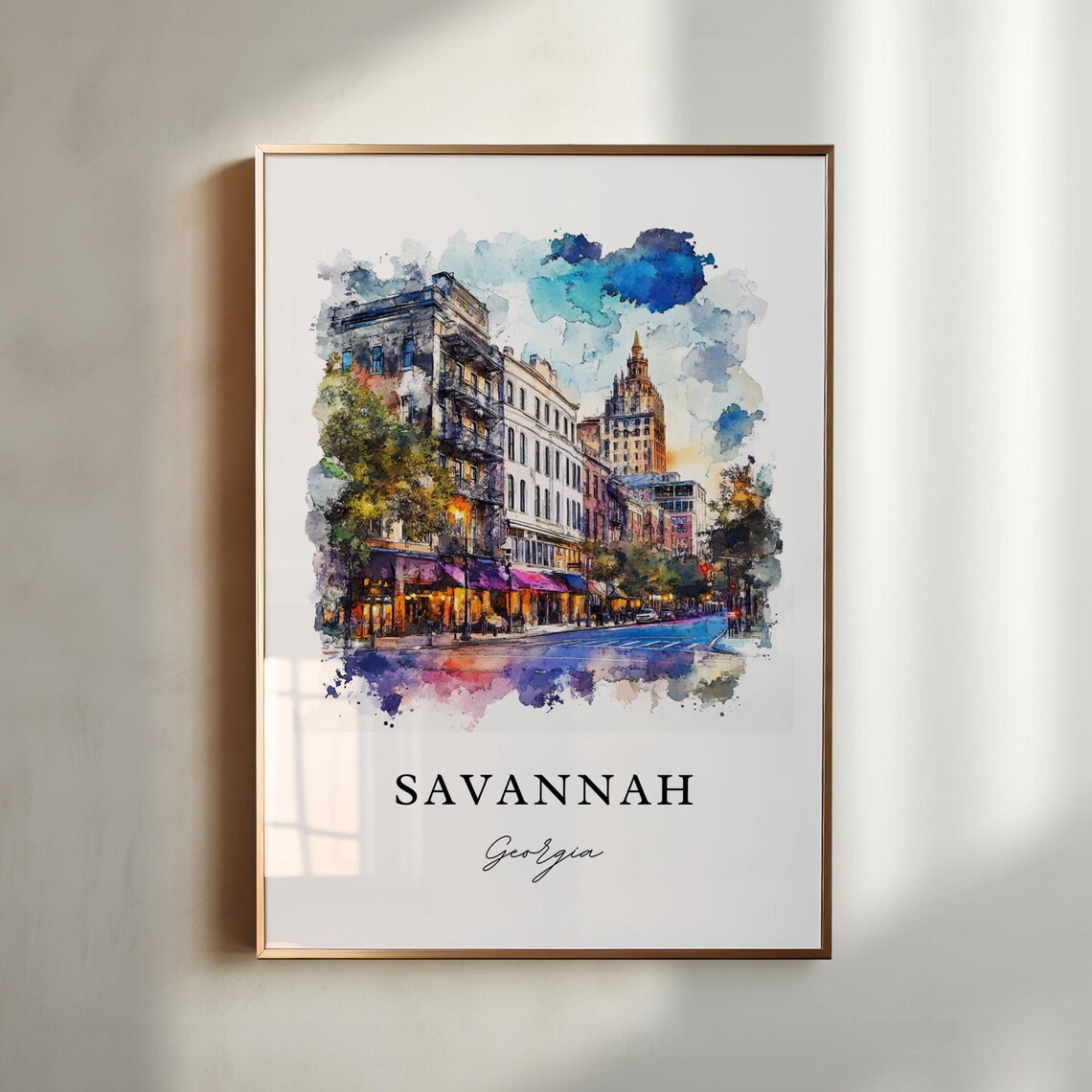 Savannah Georgia Watercolor Travel Poster, Georgia