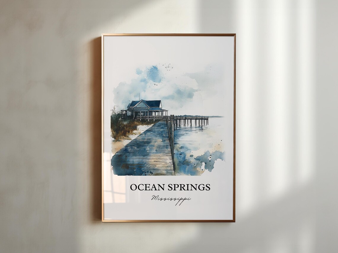 Ocean Springs Mississippi Pier Boardwalk Watercolor Travel Gift Poster - Image 4