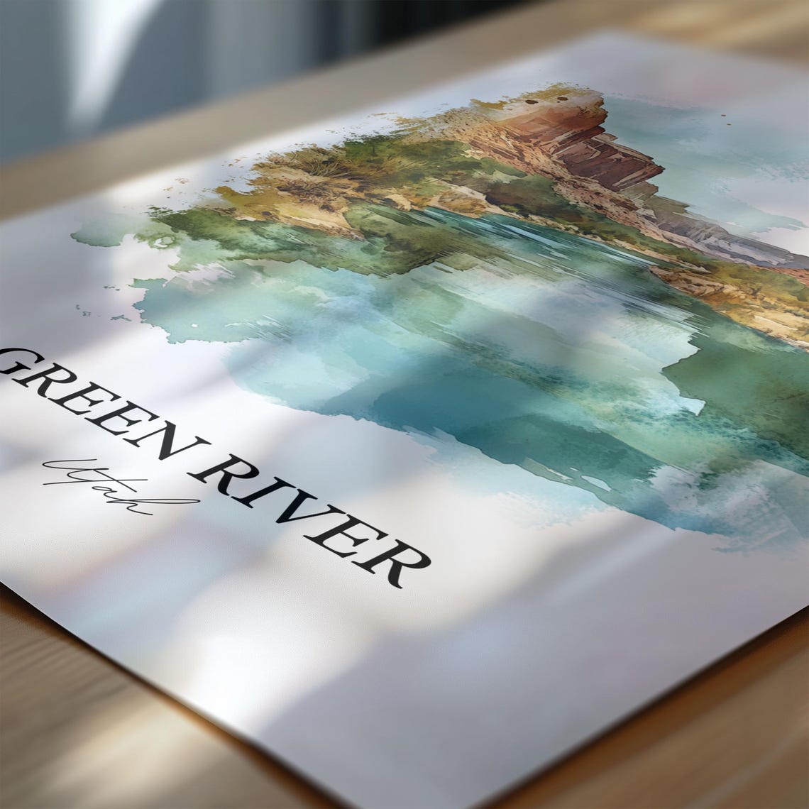 Green River Utah Red Canyon Watercolor River Landscape Poster - Image 6