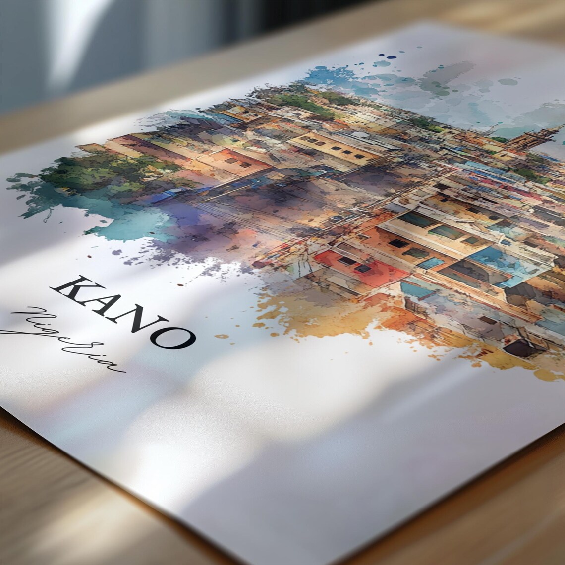 Kano Nigeria Ancient City Watercolor Aerial View Travel Art Poster - Image 7