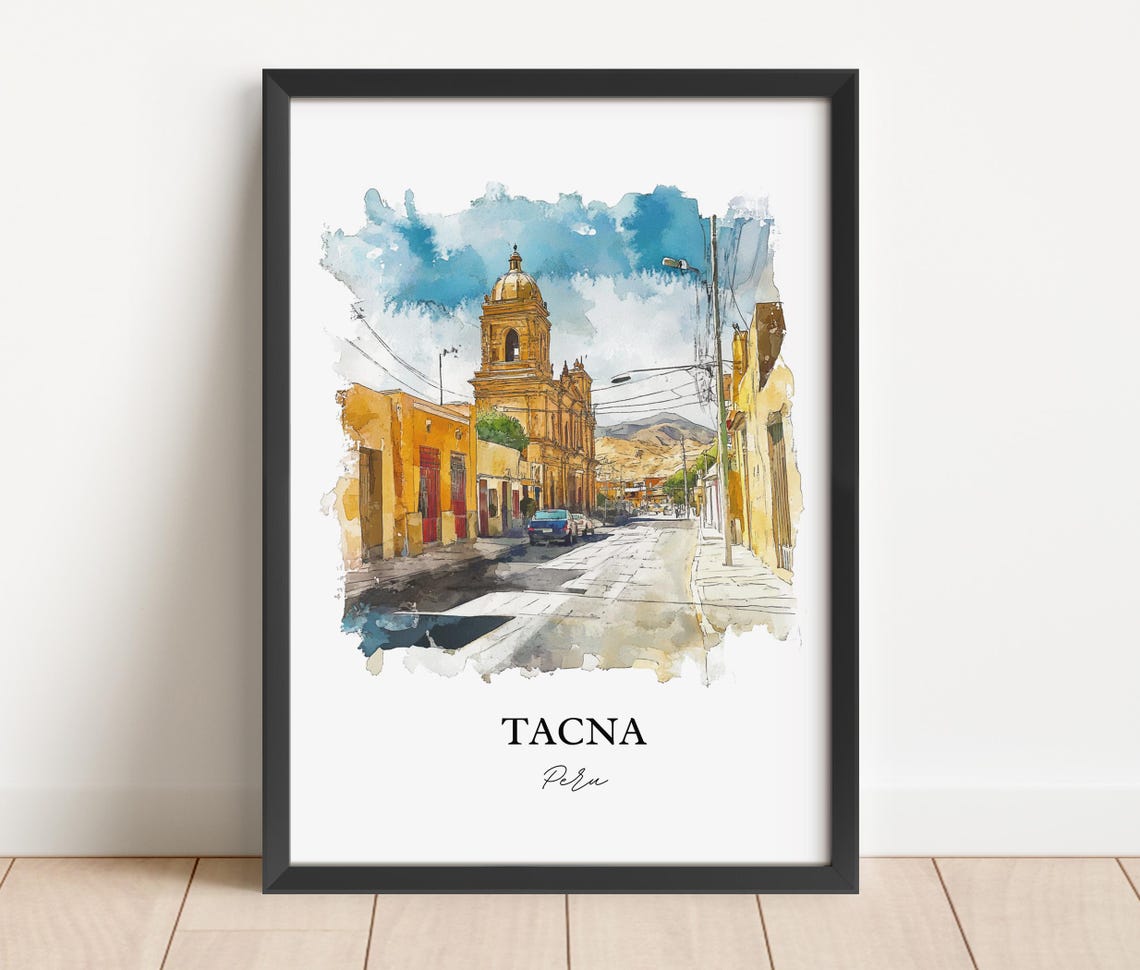 Tacna Peru Wall Art San Pedro De Print Watercolor Gift Travel Poster Housewarming - Image 4